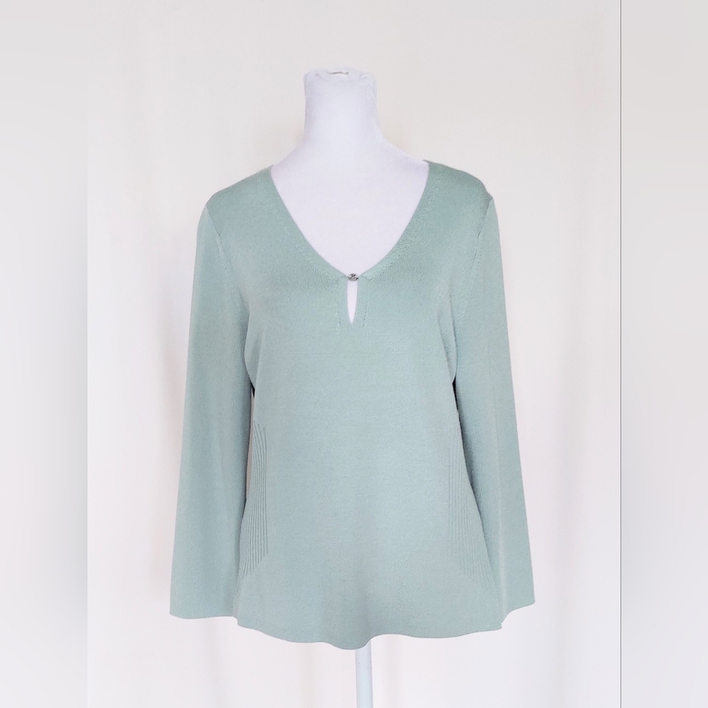 Sigrid Olsen Silk Blend Ribbed Knit Sweater Sage Green Size Medium